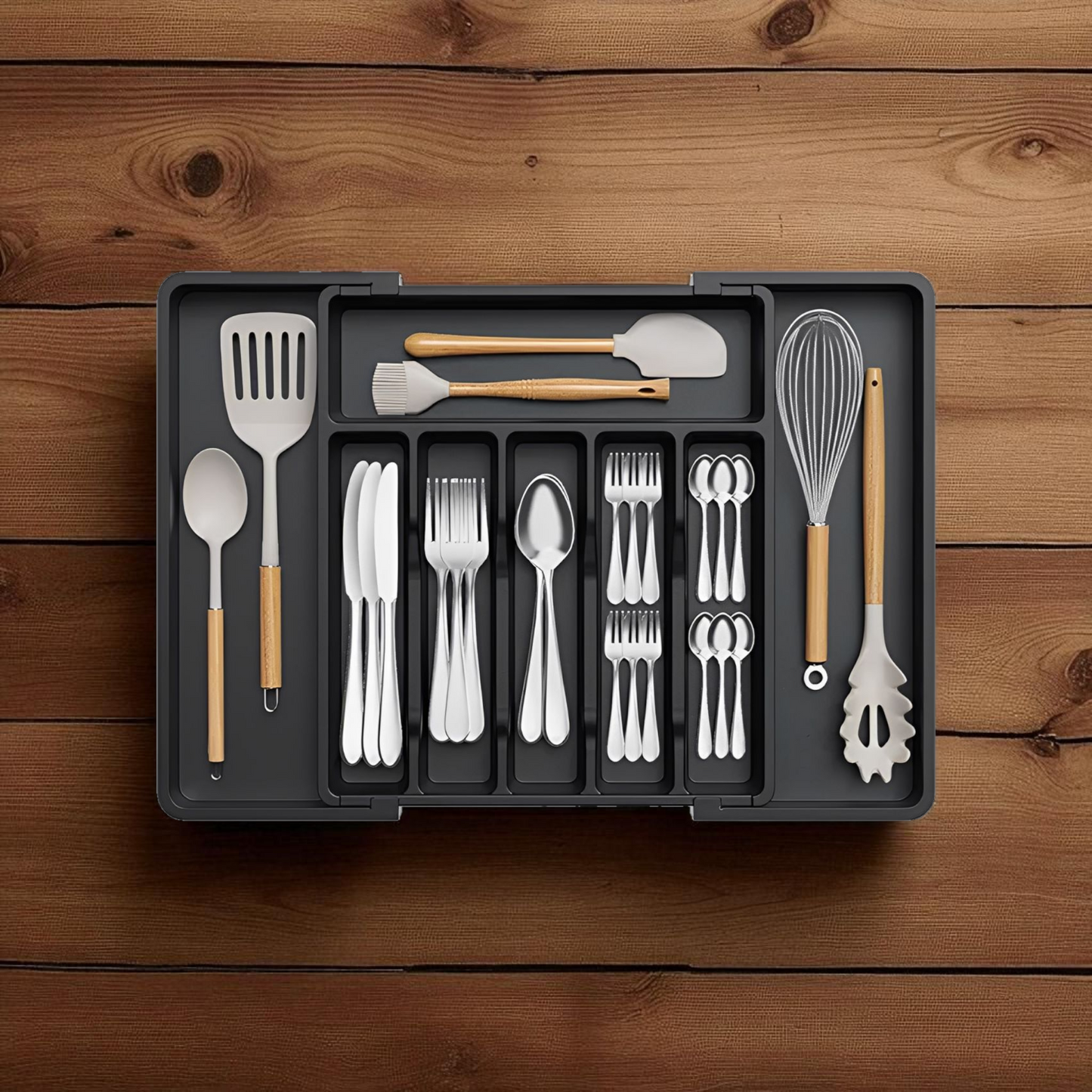 Adjustable Utensil Organizer Tray For Kitchen