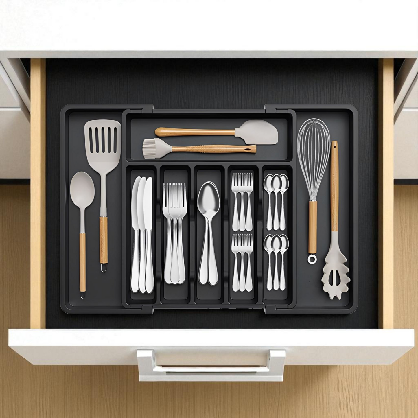 Adjustable Utensil Organizer Tray For Kitchen
