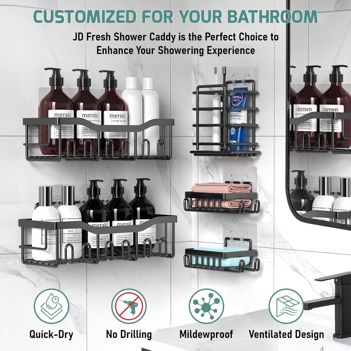 Self Adhesive 5 in 1 Bathroom Organizer