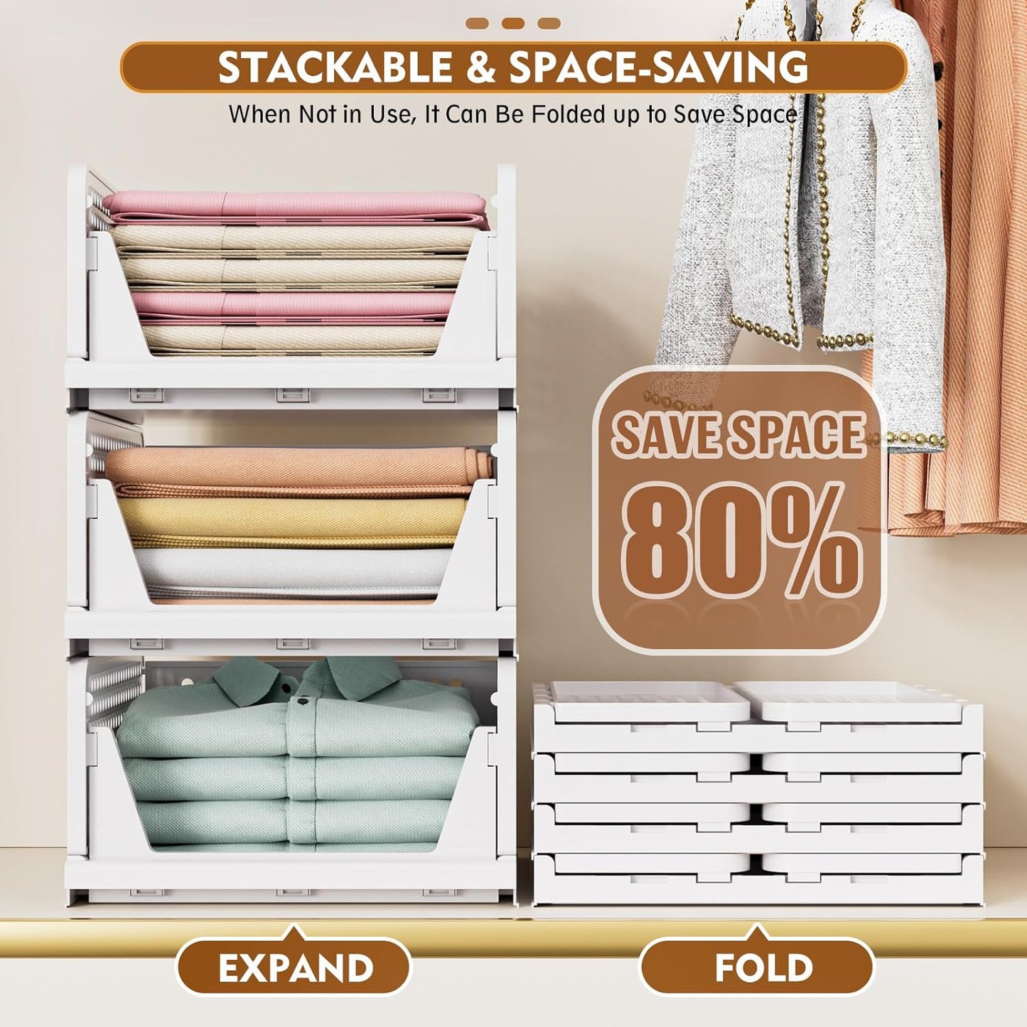 White - Space Saver Wardrobe Organizer (Drawer Style)